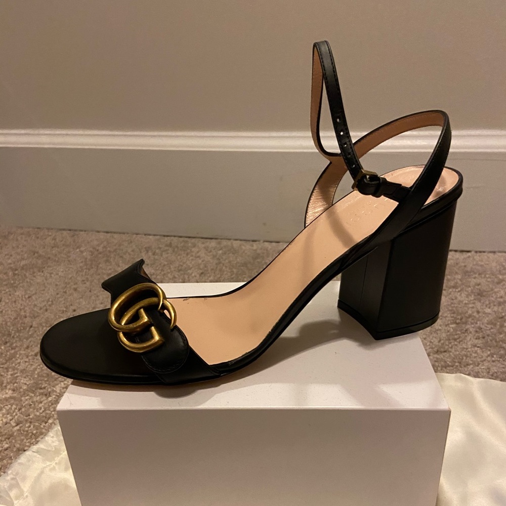 GUCCI Marmont Block Heel Sandals in Black